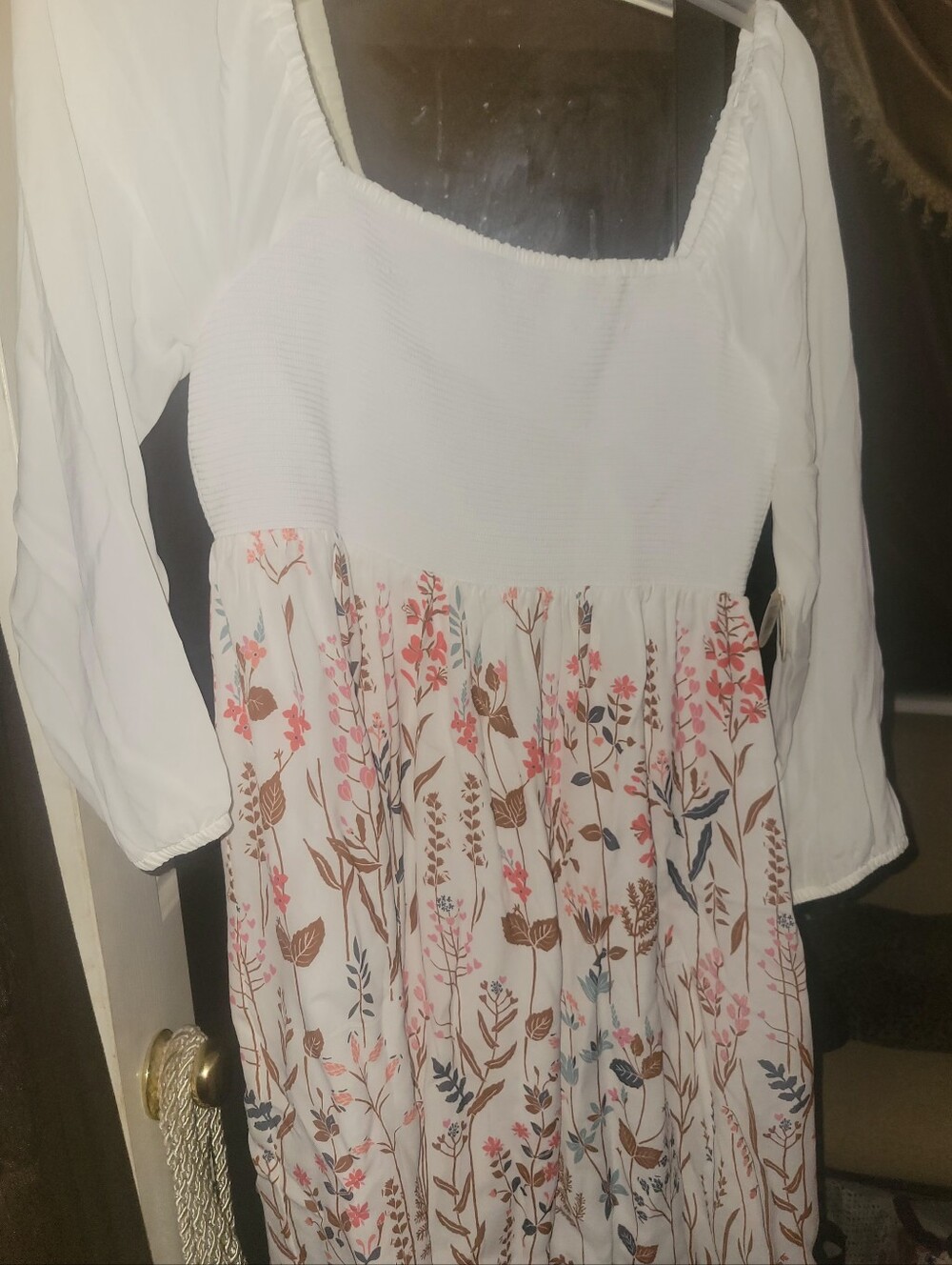 White Floral Long Sleeve Ladies Dress